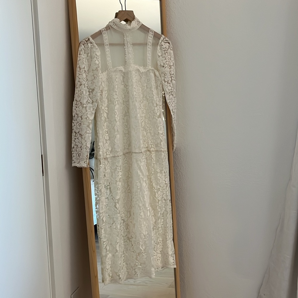 Vintage Gatsby-Inspired White Lace Dress – Drop Waist Elegance (Size 4-6)